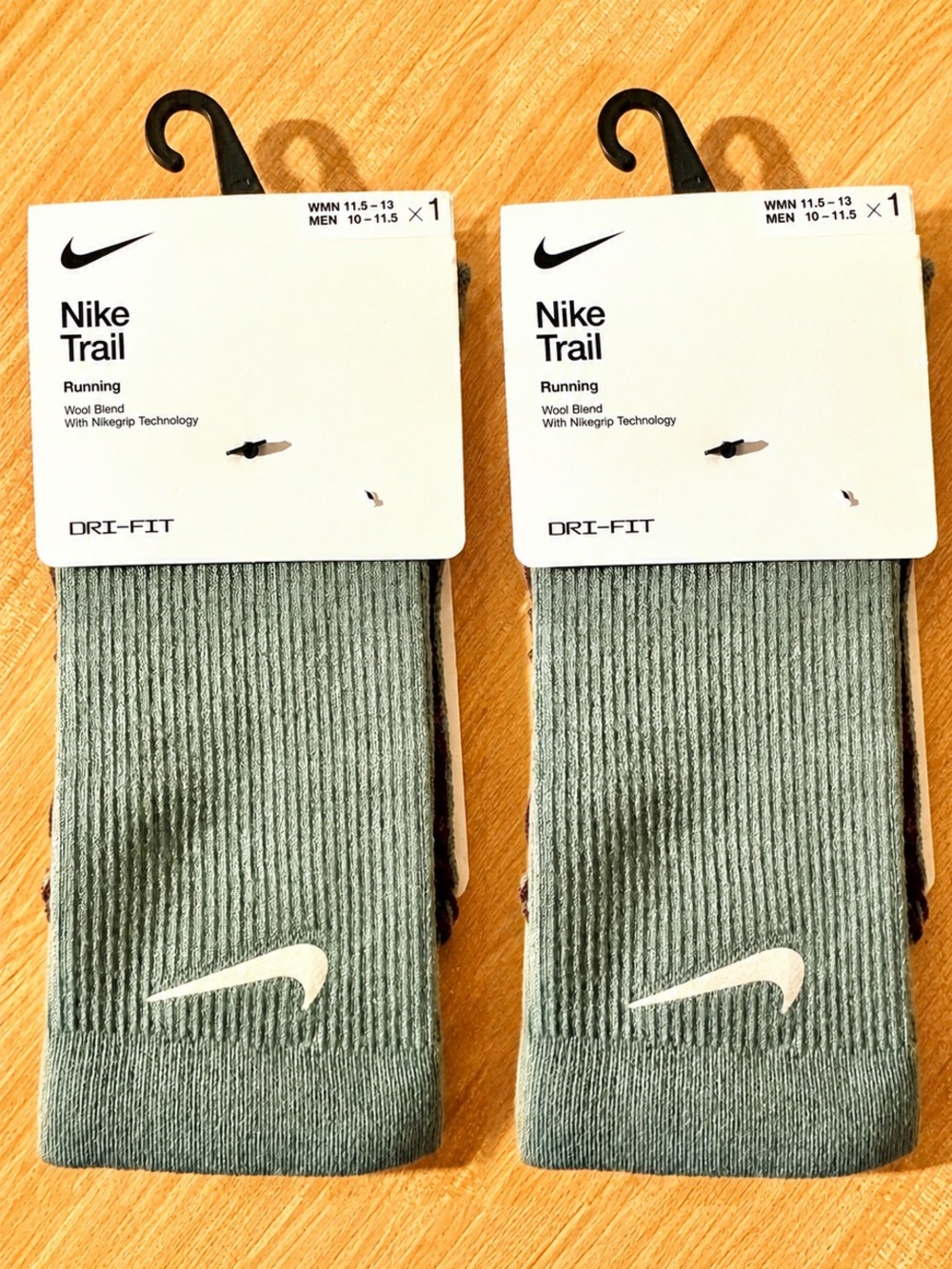 Nike Trail Running Wool Blend DRI-FIT Crew Socks M 10-11.5 /W 11.5-13 Set of 2